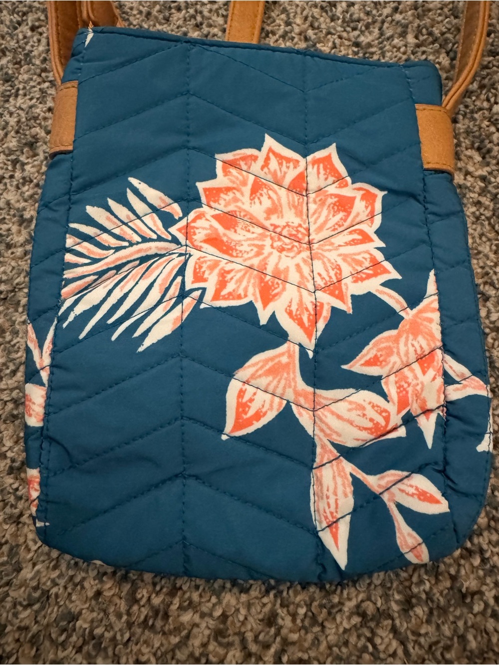 Roxy Blue Floral Crossbody with Tan Strap - Picture 2 of 3